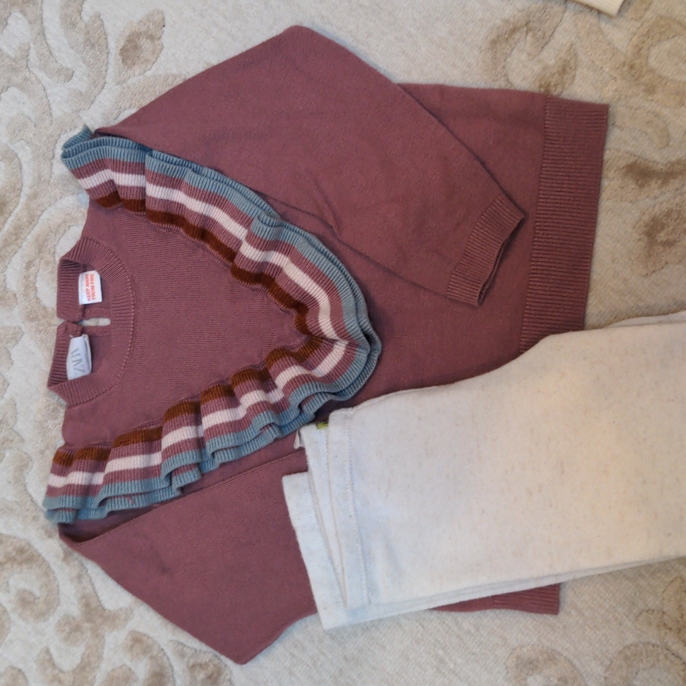 Adorable mauve and cream sweater outfit size 2-3 ZARA KIDS!